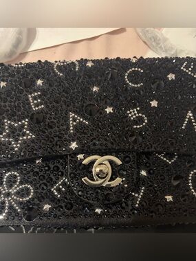 Fashion Classic Flap Black Crystal-Strass Mini Leather CC Flap Shoulder Bag